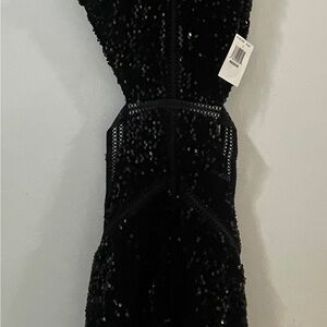 Olivaceous Black and Silver Sequin Halter Dress